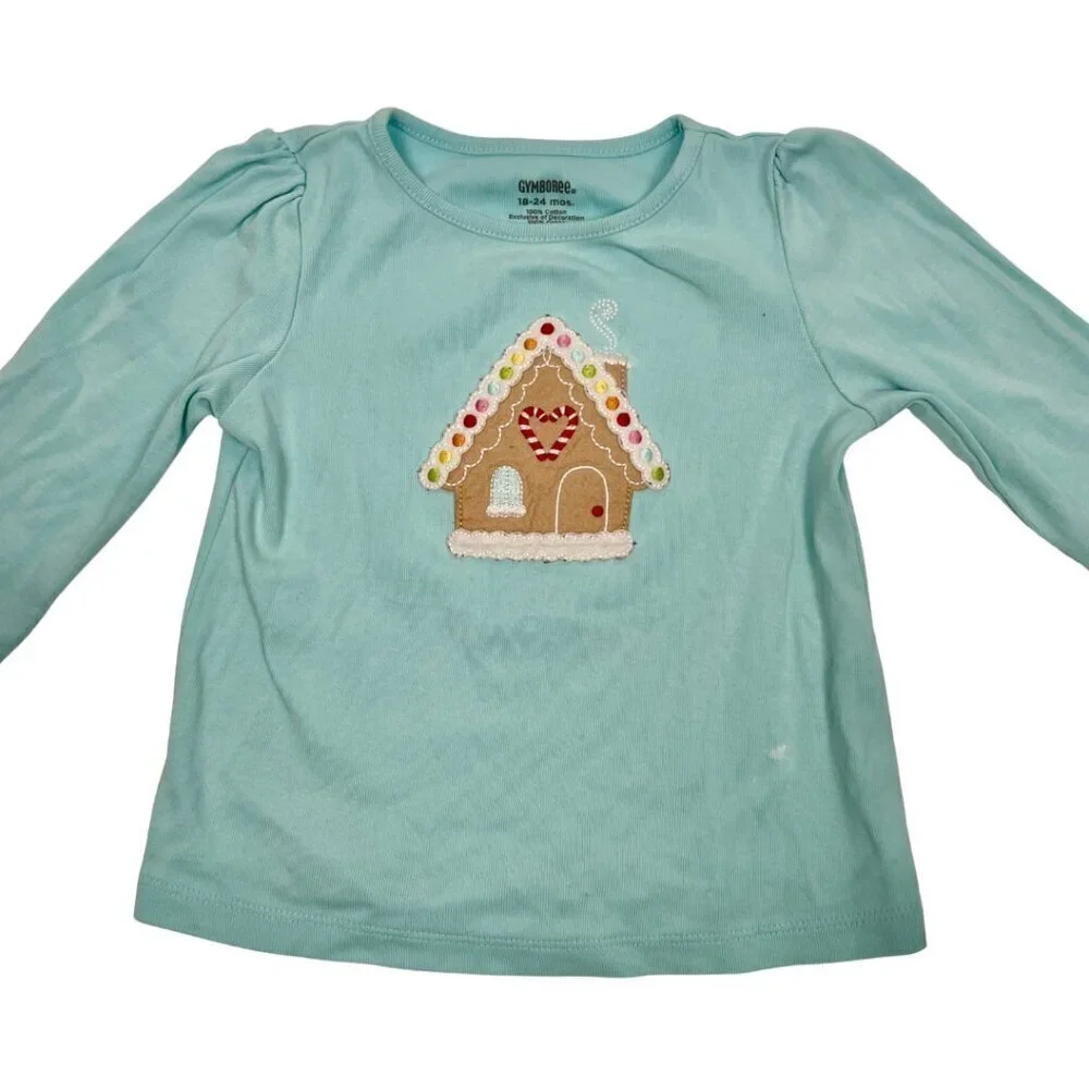 Y2K Gymboree 18-24 month Gingerbread house Blue long sleeve t-shirt